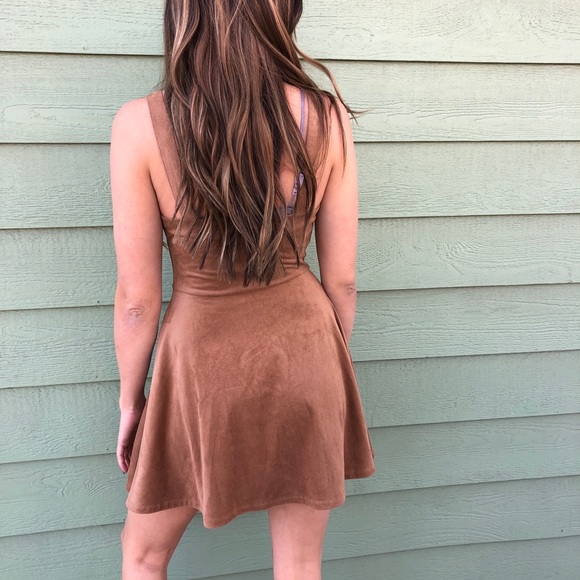 Tan vegan suede button down dress - Picture 4 of 5